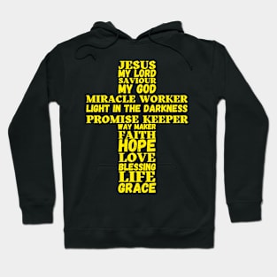 Golden words about Jesus in shape of a cross Hoodie